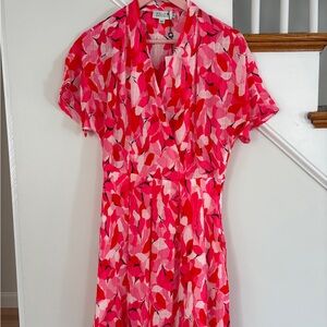 Molly Bracken Pink and Red Patterned Midi Dress